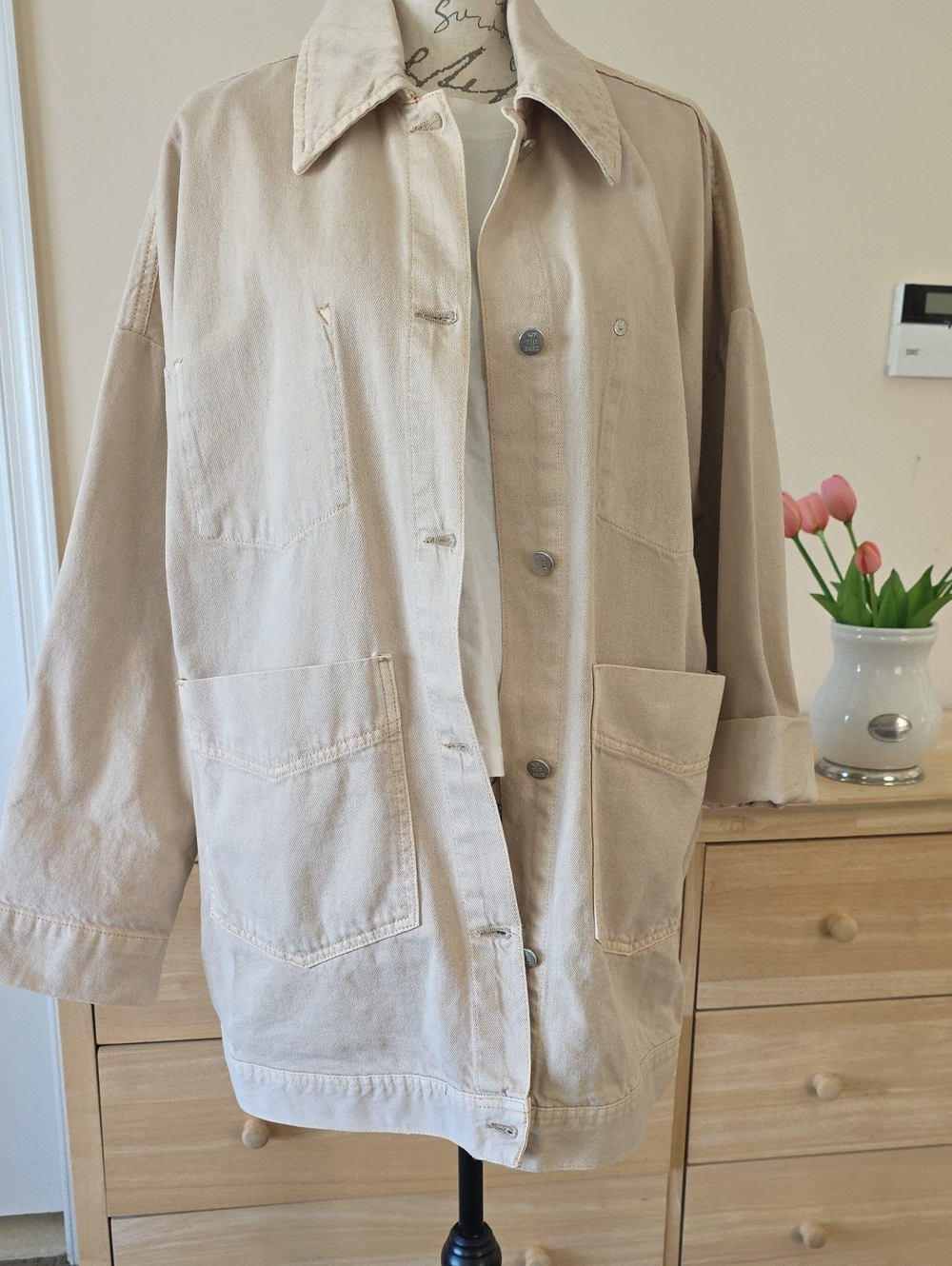 We The Free Beige Utility Jacket with Patch Pockets